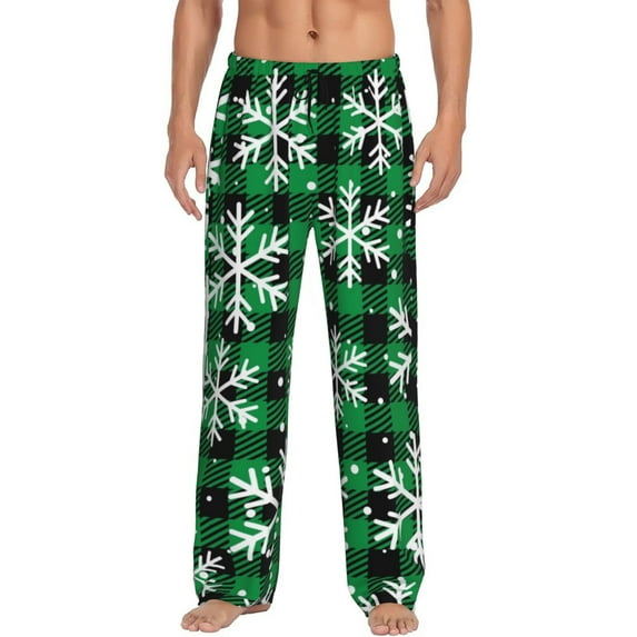 Daiia Christmas Pattern At Buffalo Plaid Men's Sleep Pant with Pockets and Drawstring,Pajama Pants-Medium