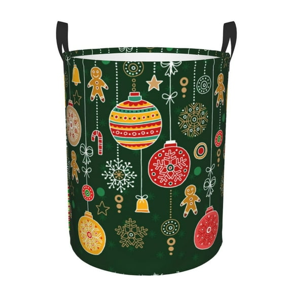 Daiia Christmas Round Laundry Basket with Handles Thickened Waterproof Circular hamper,Dirty Clothes Storage Basket for Bedroom,Bathroom,College Dorm-Small