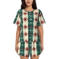 thumbnail image 1 of Daiia Christmas Snowflakes Plaid Pattern Womens Pajama Sets Short Sleeve Pajamas for Women Sets Soft Lounge Sets Casual Round Neck Sleepwear PJS-X-Large, 1 of 7