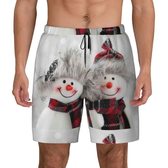 Daiia Christmas Snowman With Hat Mens Swim Trunks Swim Shorts Quick Dry Swim Shorts with Mesh Lining Pockets-X-Large