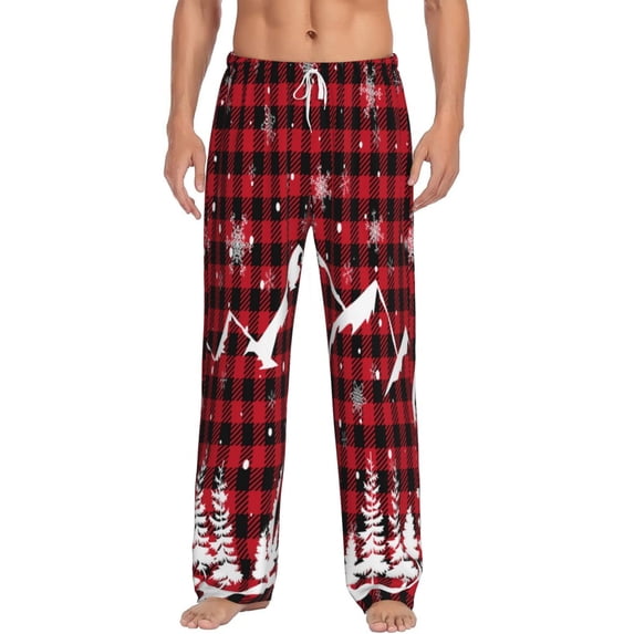 Daiia Christmas Tree Buffalo Plaid Men's Sleep Pant with Pockets and Drawstring,Pajama Pants-XX-Large