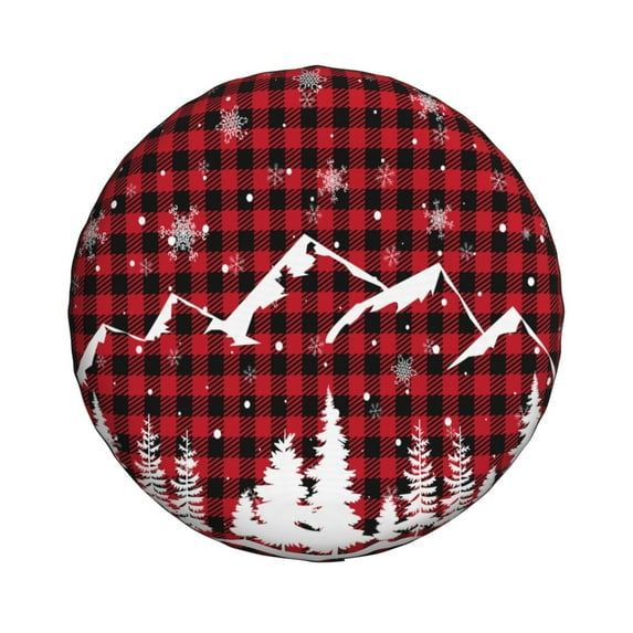 Daiia Christmas Tree Buffalo Plaid Tire Covers , Travel Trailer Camper Truck SUV Motorhome Waterproof Wheel Cover, Sun Rain Snow Protector-14 inch