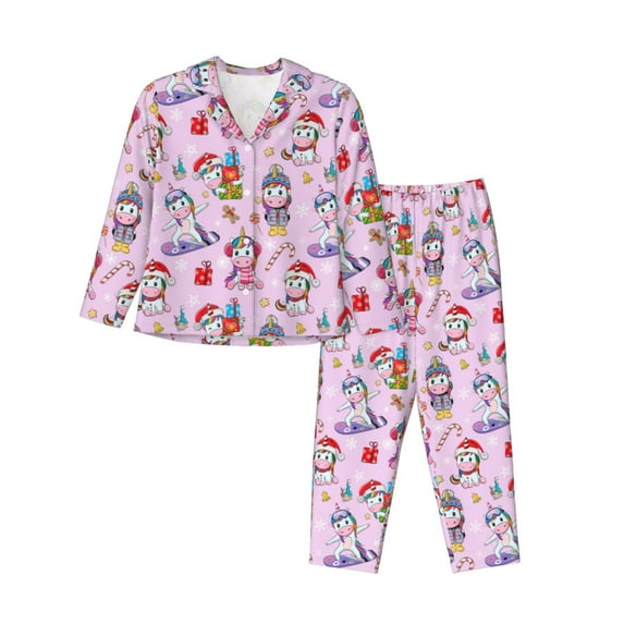 Daiia Christmas Unicorns for Women's Long-Sleeved Pajama Set – Soft & Comfortable Sleepwear Button-Up Pajamas Cozy Lounge Wear-
