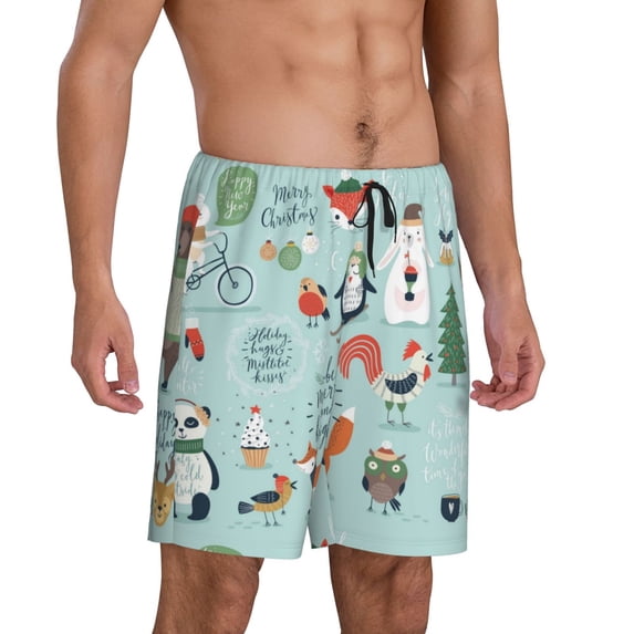 Daiia Christmas Winter Animals Mens Woven Stretch Pajama Short,Short Pajama Pants-4X-Large