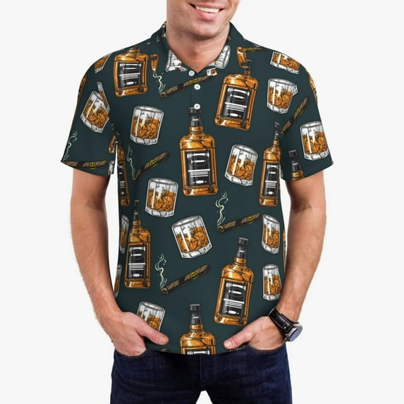 Daiia Cigar Pattern Men’s Polo Shirts,Solid Deck Shirt,Classic Fit, Breathable Cotton Polo for Casual and Sport Wear-4X-Large