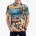 thumbnail image 1 of Daiia Coastal Style Garden Villa Pattern Men’s Polo Shirts,Solid Deck Shirt,Classic Fit, Breathable Cotton Polo for Casual and Sport Wear-Large, 1 of 7