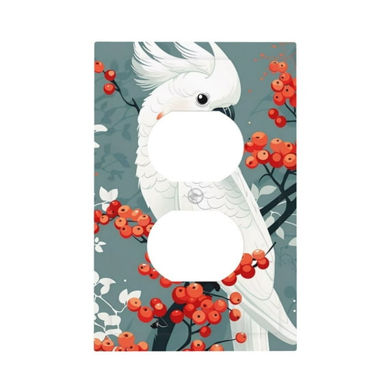 Daiia Cockatoo Red Berries Pattern Decorator Wall Plate Child Safe Outlet Cover, Switch and Outlet Covers,Size 1-Gang 5.0" x3.0" , Polycarbonate Thermoplastic-Style S