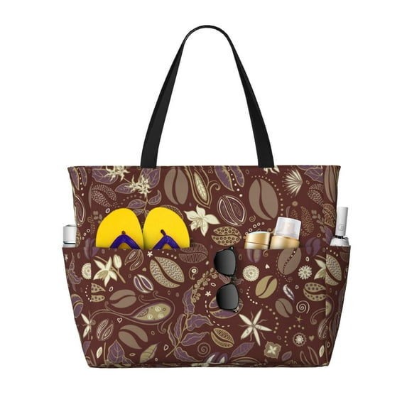 Daiia Coffee and Flowers Beach Travel Bag - Water-Resistant Beach Bag, Lightweight Tote with 7 Pockets for Women and Men - Gym,Pool,Camping,Reusable Grocery Bag