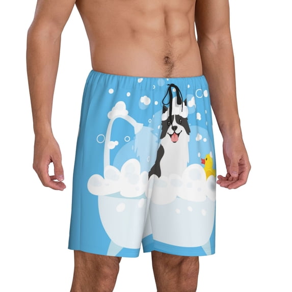 Daiia Collie in Bathtub Mens Woven Stretch Pajama Short,Short Pajama Pants-Medium