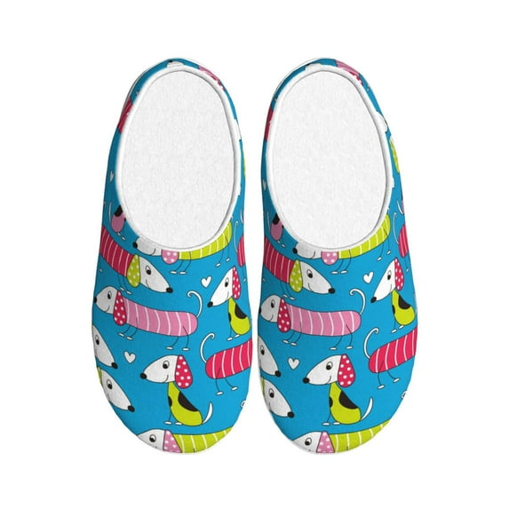 Daiia Color Dachshund Dog Print Women’s Fuzzy Slippers Memory Foam Lightweight House Shoes Cozy Loafer Flannel House Shoes-46/47