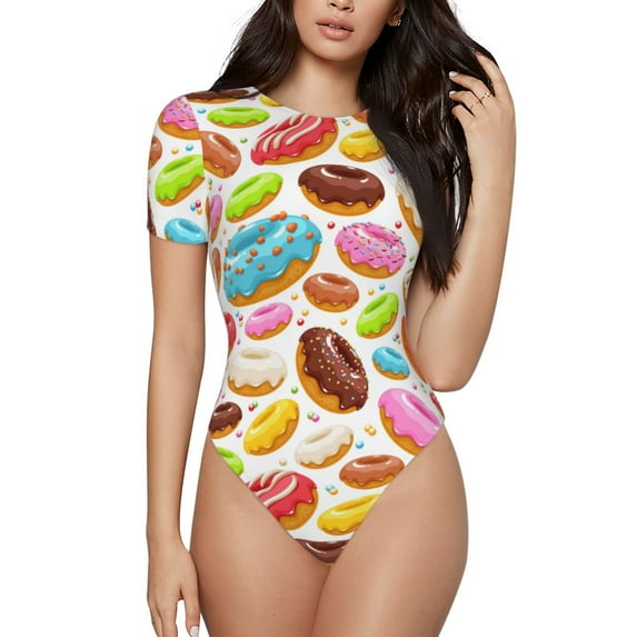 Daiia Color Donut Women'S Crew Neck Short Sleeve Slim Fit T Shirts Tops Basic Bodysuit Leotard Clothing-Xx-Large