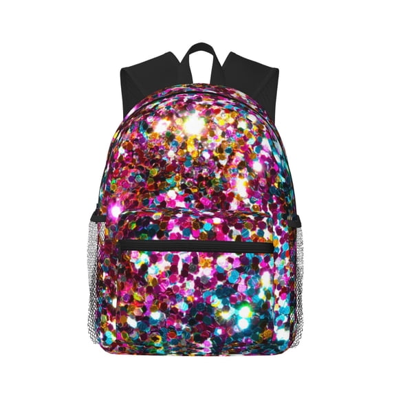 Daiia Color Shiny School Backpack for Men Women, Unisex Large Waterproof Bookbag Schoolbag Casual Daypack for High School/College/Teens/Travel/Work Black
