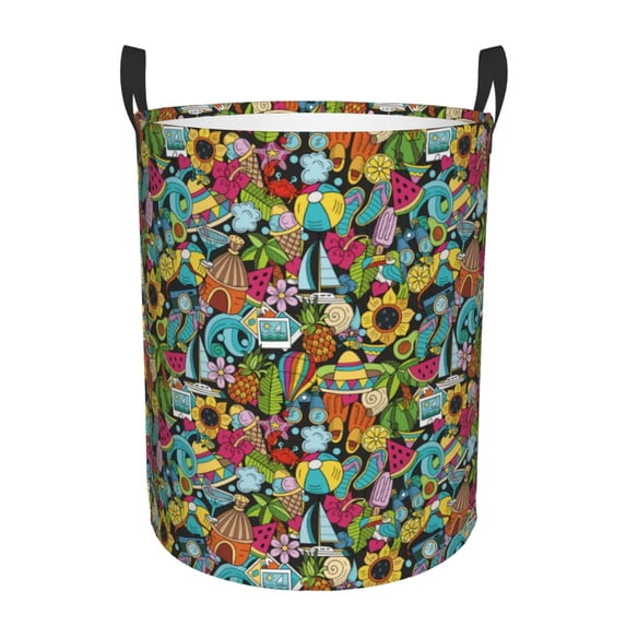 Daiia Color Summer Round Laundry Basket with Handles Thickened Waterproof Circular hamper,Dirty Clothes Storage Basket for Bedroom,Bathroom,College Dorm-Small