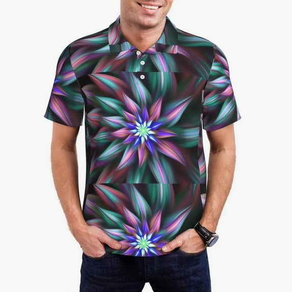 Daiia Colored Abstract Pattern Men’s Polo Shirts,Solid Deck Shirt,Classic Fit, Breathable Cotton Polo for Casual and Sport Wear-Small