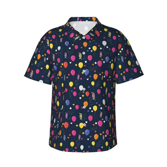 Daiia Colored Balloons Hawaiian Shirt for Men Gentle Cotton Regular Short Sleeve Casual-X-Large