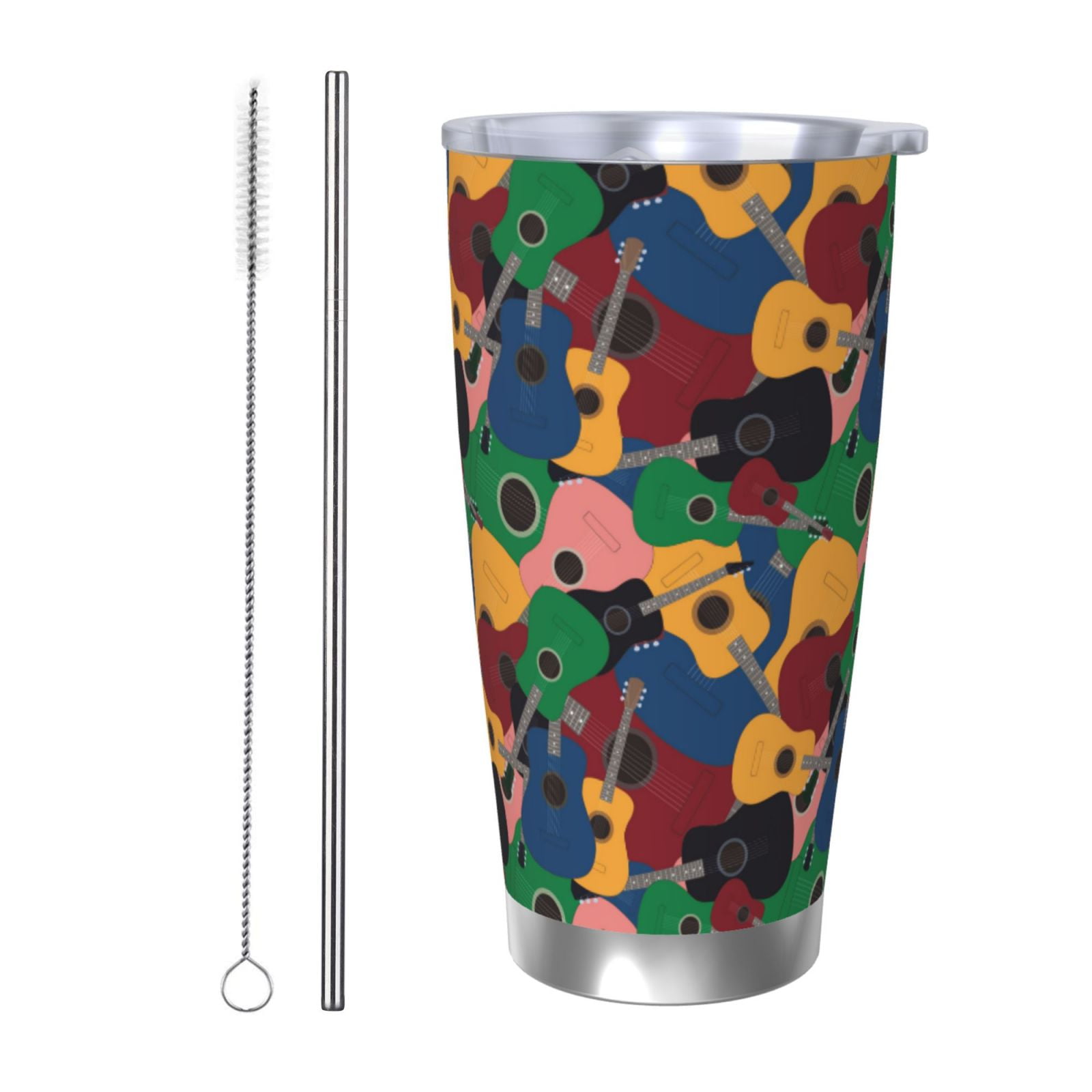 Daiia Colored Guitars Printed 20oz Insulated Coffee Cup with Straw ...
