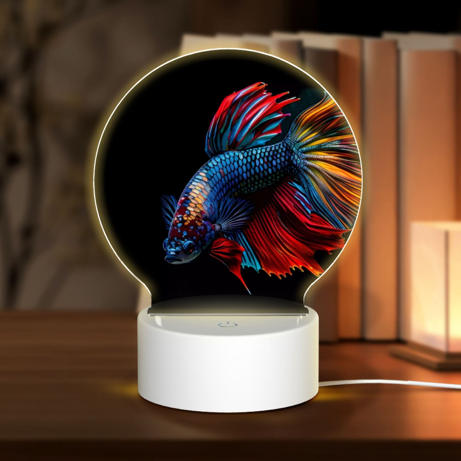 Daiia Colorful Betta Fish Pattern Acrylic Night Light, LED Touch Light ...