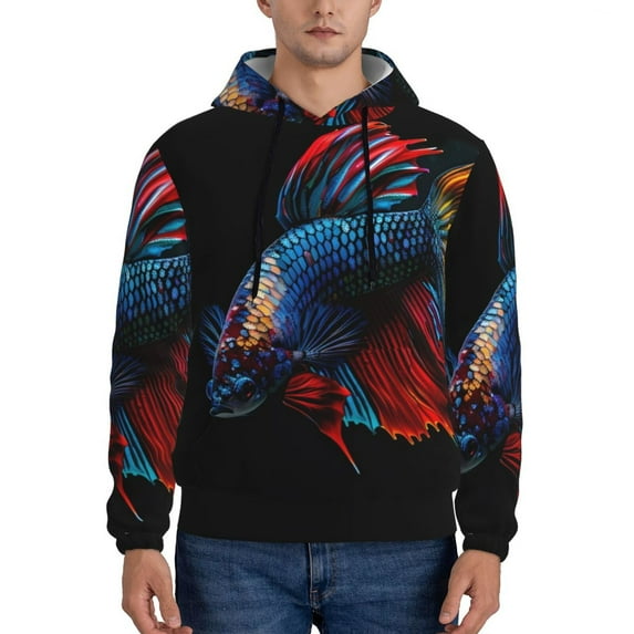 Daiia Colorful Betta Fish for Men's Fashion Hoodies & Sweatshirts with Kangaroo Pocket Hooded Sweatshirt Breathable & Moisture Wicking-X-Large