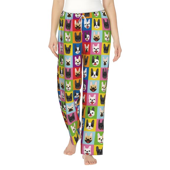 Daiia Colorful Bulldog Women's Sleep Pant with Pockets and Drawstring,Pajama Pants-Small