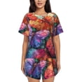 thumbnail image 1 of Daiia Colorful Butterfly Cluster Pattern Womens Pajama Sets Short Sleeve Pajamas for Women Sets Soft Lounge Sets Casual Round Neck Sleepwear PJS-XX-Large, 1 of 7