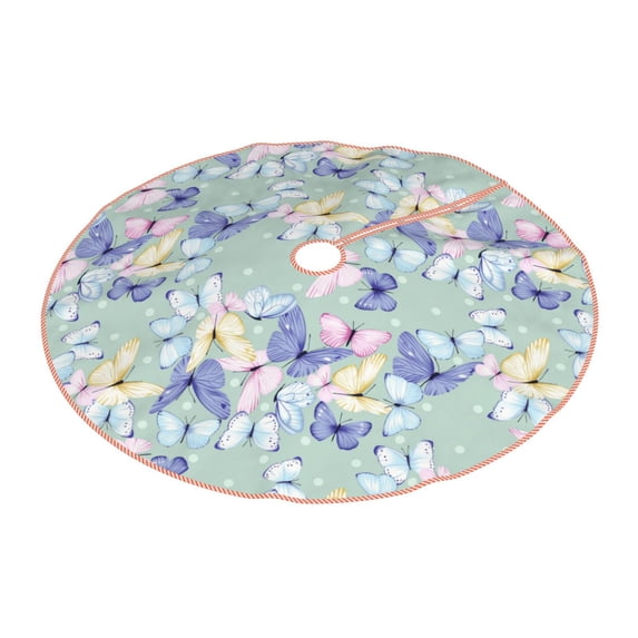 Daiia Colorful Butterfly Drawing Merry Christmas Tree Skirt , Xmas Large Lace-up Tree Skirt, Santa Snowflakes Rustic Home Decorations New Year Party Farmhouse Decor-36"