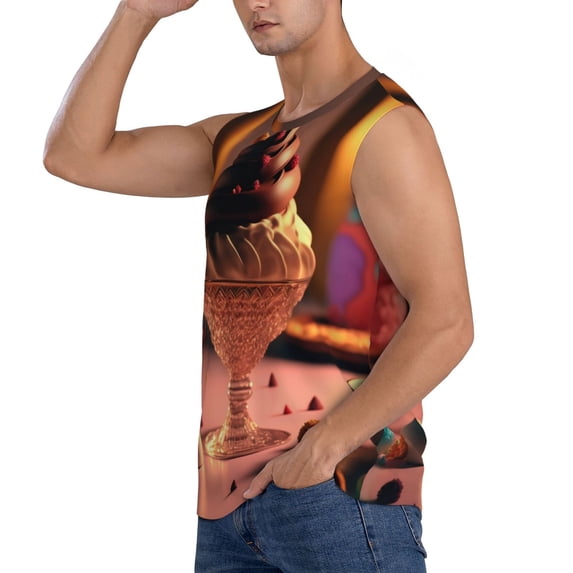 Daiia Colorful Cake Ice Cream Printed Men's Tank Tops,Casual Soft Sleeveless Gym Muscle Shirts Bodybuilding Tee-XX-Large