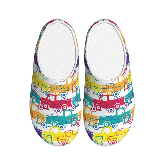 Daiia Colorful Car Print Women’s Fuzzy Slippers Memory Foam Lightweight House Shoes Cozy Loafer Flannel House Shoes-46/47