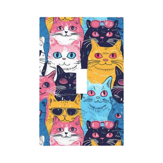 Daiia Colorful Cats Pattern Art Pattern Decorator Wall Plate Child Safe Outlet Cover, Switch and Outlet Covers,Size 1-Gang 5.0" x3.0" , Polycarbonate Thermoplastic-Style T