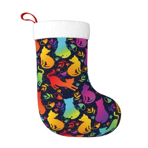 Daiia Colorful Cats Print Christmas Stocking,18"Large Knitted Xmas Stocking for Kids, Family Stocking for Fireplace Christmas Holiday Party Decoration