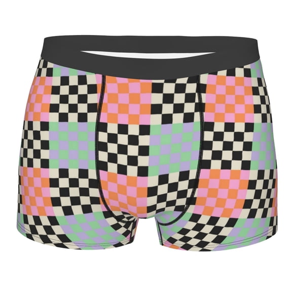 Daiia Colorful Checkered Men's Underwear Boxer Briefs, Cotton Stretch Moisture-Wicking Underwear-Medium