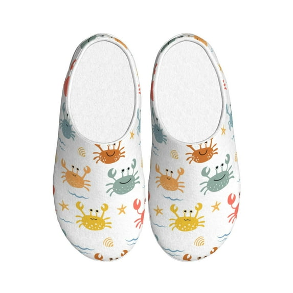 Daiia Colorful Crabs Print Women’s Fuzzy Slippers Memory Foam Lightweight House Shoes Cozy Loafer Flannel House Shoes-42/43