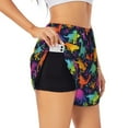 thumbnail image 1 of Daiia Colorful Dinosaur Pattern Women's 2 in 1 Running Shorts - Lightweight Athletic Workout Gym Yoga Shorts Liner with Phone Pockets-XX-Large, 1 of 7