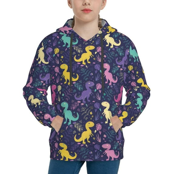 Daiia Colorful Dinosaur for Boys Fashion Hoodies & Sweatshirts with Kangaroo Pocket,Hooded Sweatshirt for Kid, Breathable& Moisture Wicking-X-Large