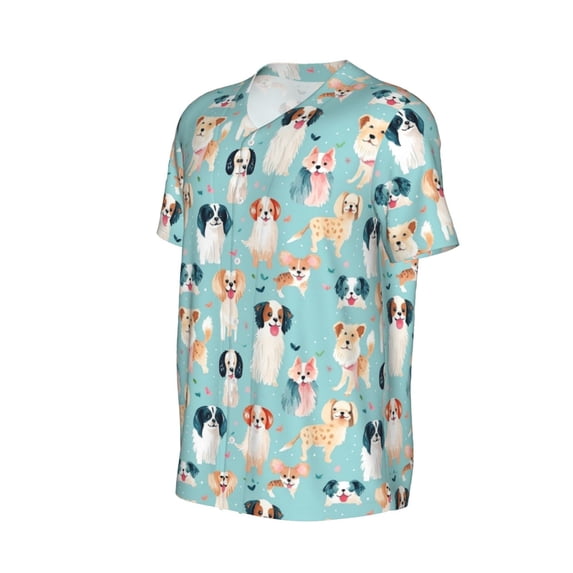Daiia Colorful Dog Mens Baseball Jersey Button Down Shirts Short Sleeve Sports Uniforms-Large