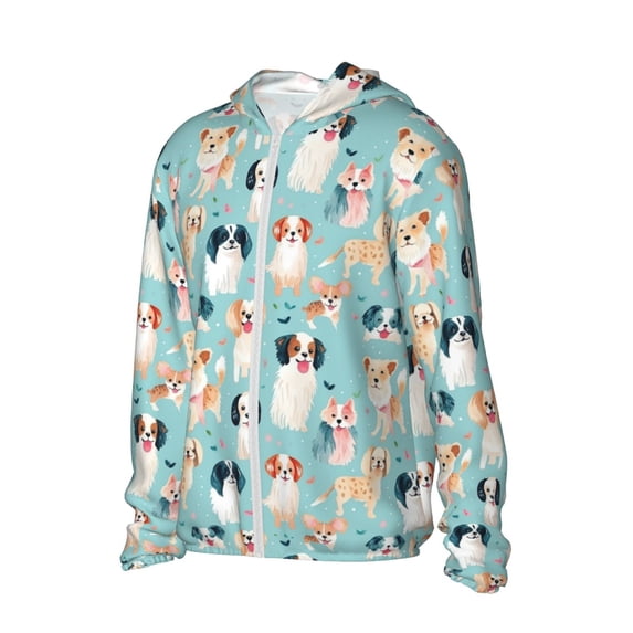 Daiia Colorful Dog UPF 50+ Sun Protection Hoodie Jacket Lightweight Long Sleeve Sun Shirt for Women Men with Pocket Hiking Outdoor-X-Large