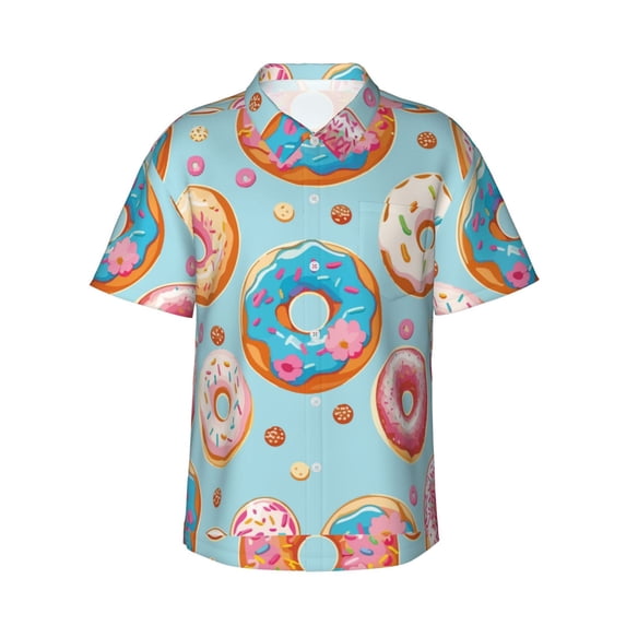 Daiia Colorful Donut Hawaiian Shirt for Men Gentle Cotton Regular Short Sleeve Casual-Small