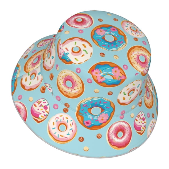 Daiia Colorful Donut Pattern Bucket Hat - Trendy Cotton Sun Hat for Beach, Golf, Fishing - Fun Outdoor Vacation Boonie for Men and Women