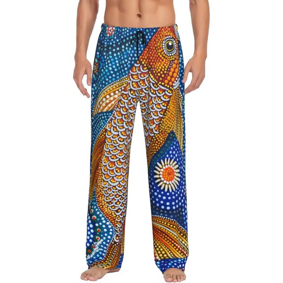 Daiia Colorful Dot Art Fish Men's Sleep Pant with Pockets and Drawstring,Pajama Pants-Small