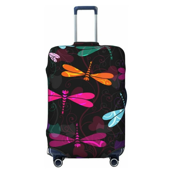 Daiia Colorful Dragonflies Luggage Cover, Thickened Washable Travel Luggage Covers, Elastic Unique Baggage Covers for 18-20 inch Luggage-Medium
