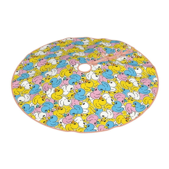 Daiia Colorful Duck Drawing Merry Christmas Tree Skirt , Xmas Large Lace-up Tree Skirt, Santa Snowflakes Rustic Home Decorations New Year Party Farmhouse Decor-48"