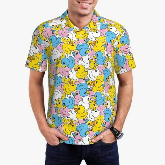 Daiia Colorful Duck Pattern Men’s Polo Shirts,Solid Deck Shirt,Classic Fit, Breathable Cotton Polo for Casual and Sport Wear-Medium