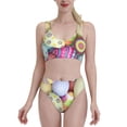 thumbnail image 1 of Daiia Colorful Easter Eggs printed 2 piece Swimsuit Bikinis for Women High Waisted Racerback Bathing Suits Summer Tummy Control Scoop Neck Swimwear-XX-Large, 1 of 8
