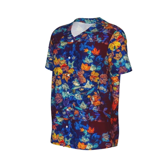 Daiia Colorful Fall Leaves Mens Baseball Jersey Button Down Shirts Short Sleeve Sports Uniforms-4X-Large