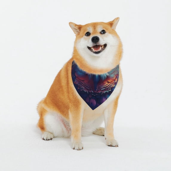 Daiia Colorful Feather Owl Print Pet Scarf, Adjustable Pet Bandana, Reflective Dog Bandana with Buckle, Durable Pet Accessory Fashionable Pet Neckwear-Large