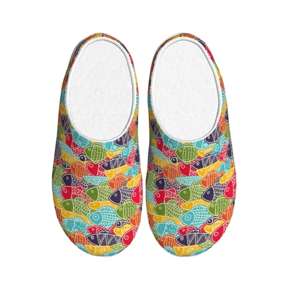 Daiia Colorful Fish 2 Print Women’s Fuzzy Slippers Memory Foam Lightweight House Shoes Cozy Loafer Flannel House Shoes-39/40