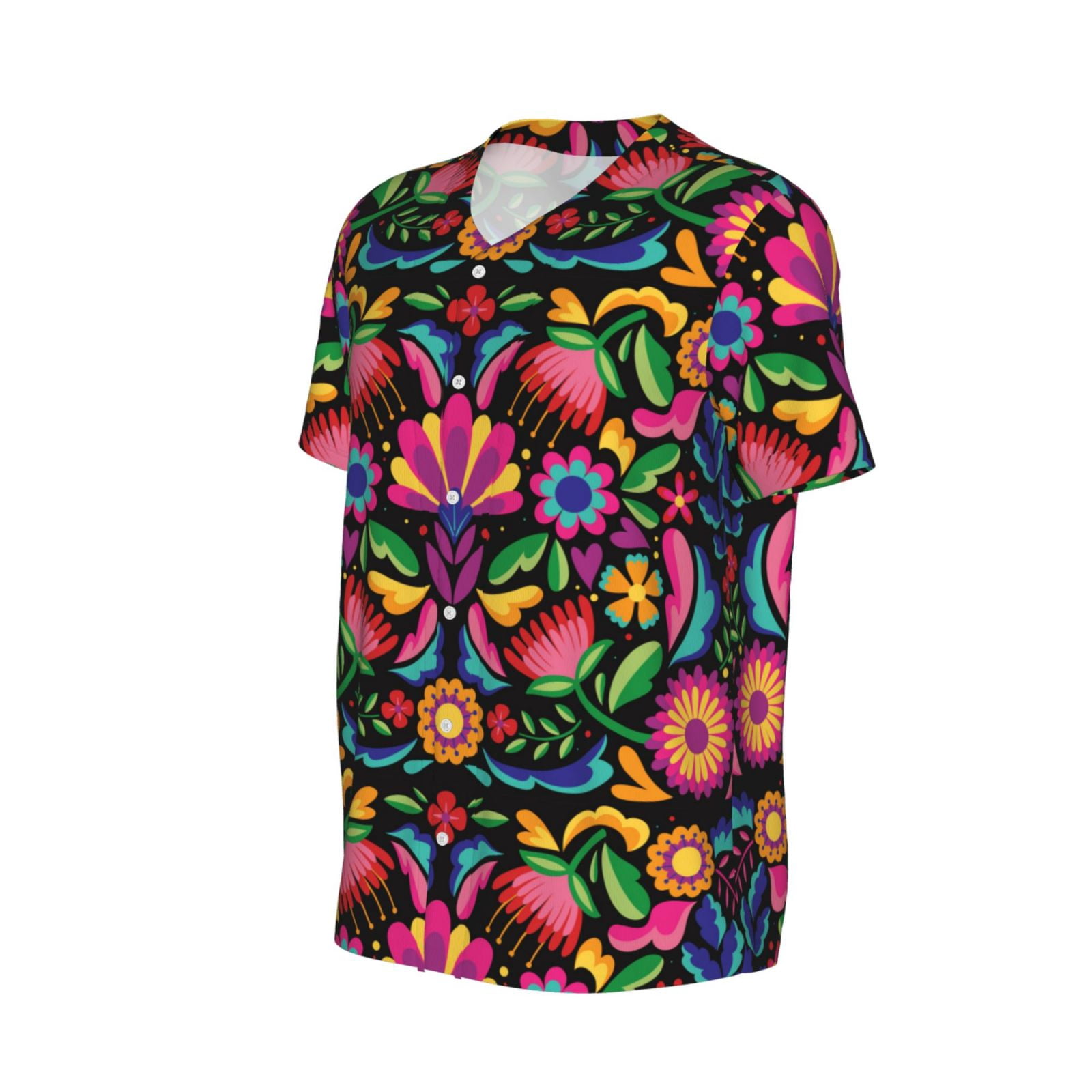 Daiia Colorful Floral Embroidery Mexican Mens Baseball Jersey
