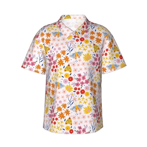 Daiia Colorful Floral Hawaiian Shirt for Men Gentle Cotton Regular Short Sleeve Casual-Medium