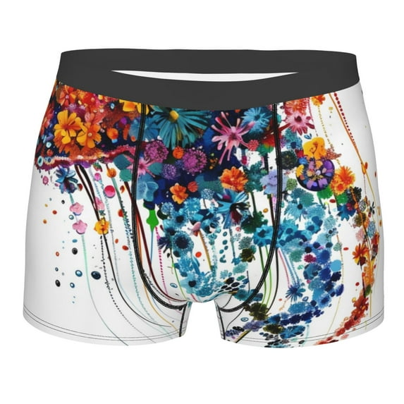 Daiia Colorful Floral Jellyfish Men's Underwear Boxer Briefs, Cotton Stretch Moisture-Wicking Underwear-Large