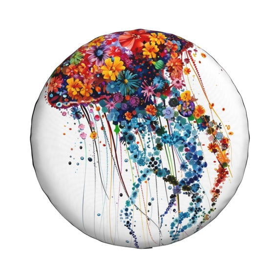 Daiia Colorful Floral Jellyfish Tire Covers , Travel Trailer Camper Truck SUV Motorhome Waterproof Wheel Cover, Sun Rain Snow Protector-15 inch
