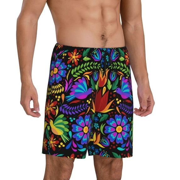 Daiia Colorful Floral Mens Woven Stretch Pajama Short,Short Pajama Pants-X-Large